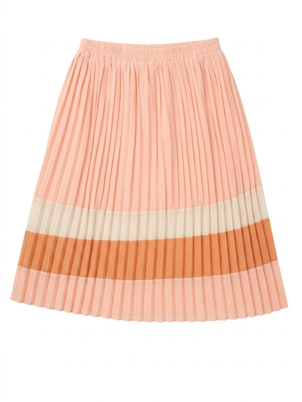 Allegra K Pleated Colorblock Midi Skirt in Peach, Cream & Tan